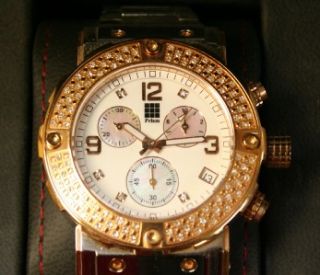 Mens Large Prism Chronograph Wristwatch w 3 Subdials Swiss w Box 