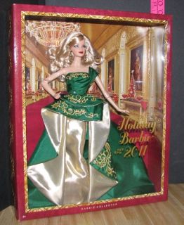 New Mattel Christmas Holiday Barbie 2011 Green Gold Dress Collector 