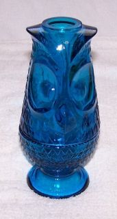 VIKING LE SMITH #6900 OWL 2 PIECE ART GLASS BLUE GLIMMER CANDLEHOLDER 