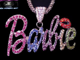Nicki Minaj 3 Barbie Iced Out Necklace Silver Multi Red Lips