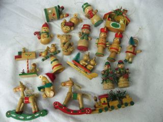 Lot of Nineteen Older Wooden Christmas Tree Ornaments
