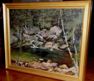 BAR HARBOR MAINE Oil by J STEWART BARNEY Forest Pool Early 1900s