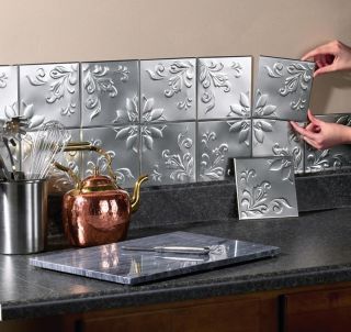   Embossed Silver Backsplash Tin Wall Tiles Kitchen Decor NEW I3132