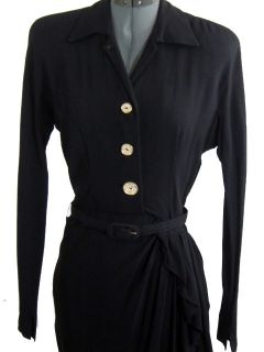 Vintage 40s Evelyn Bader Black Crepe Silk Wiggle Dress