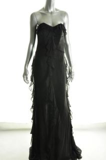 Badgley Mischka Platinum Label $995 Black Silk Chiffon Ruffle Gown 