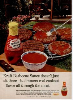 1966 Kraft Barbecue Sauce Hamburgers Grill Print Ad