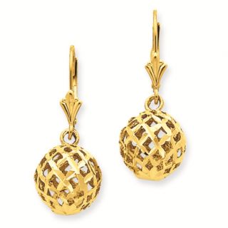   Gold Polished Diamond Cut Mesh Ball Dangle Leverback Earrings