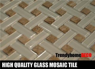   Off White Beige BasketWeave Glass Stone Mosaic Tile Kitchen Backsplash