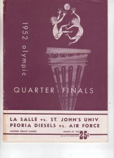 1952 Olympic Quarter Finals basketball program LaSalle St Johns Peoria 