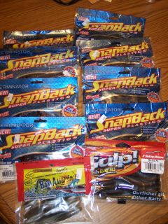   Packages of Fishing Lures   Gulp, Terminator Snap Back, Bass Assassin
