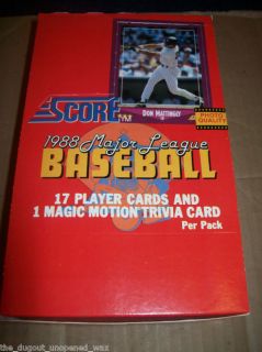 1988 Score Baseball Unopened Wax Box of 36 Packs L K