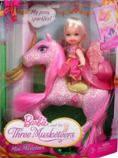 NEW Barbie & Three Musketeers Kelly Doll & Sparkly Glittery Pink Horse 