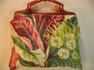 Vintage Floral Hawaiian Barkcloth Tote Bag Purse 50s Darling