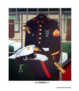   Signed Limited Edition Lithograph Semper Fi US Marine Barracks