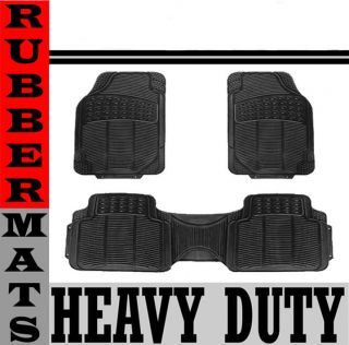 3pc Set All Weather Heavy Duty Rubber Black Floor Mat Front & Rear 