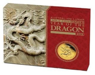 2012 AUSTRALIA LUNAR DRAGON $15 DOLLAR 999 GOLD PROOF 1/10oz COIN BOX 
