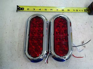 CHROME Trailer Truck RED LED Surface Mount Oval Stop Turn Tail 