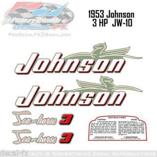 1953 Johnson 3hp Sea Horse Outboard Reproduction 7 Piece Decal JW 10