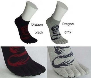 patented mens low cut anklet toe socks 4pairs dragon pattern     gray 