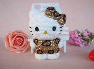 NEW 3D Handmade Bling Champagne Hello Kitty Bow OF cell Phone iPhone5 