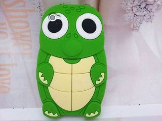3D Baby Turtle Green Skin Soft Silicon Case Cover+Screen For iPhone 4G 