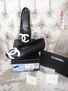   CHANEL black quilted and white CC ballet flat shoes sz IT 39.US 9