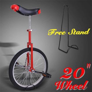 20 Red Chrome Unicycle W/ Free Stand Wheel Skidproof Tire Bike 