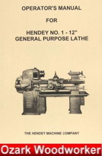 HENDEY No. 1 12x30 General Lathe Operators Manual 0359