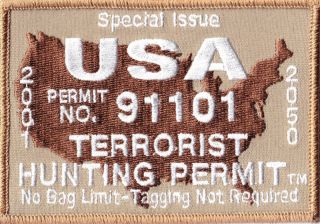 USA TERRORIST HUNTING PERMIT CUSTOM EMBROIDERED PATRIOTIC PATCH