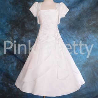White Wedding Flower Girl Bridesmaid Communion Dress 12