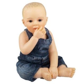DOLLHOUSE PEOPLE HAND PAINTED POLY RESIN FIGURE BABY Dressed in Blue