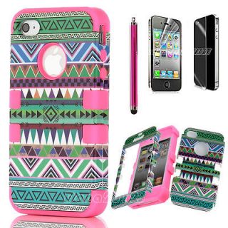 Piece Tribal Pattern High Impact Combo Hard Rubber Case For iPhone 4 