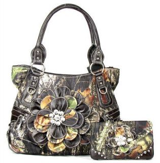 Western Coffee Camouflage Camo Flower Purse Handbag w Wallet
