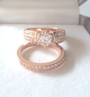 C004   Fabulous two Ring Set Gold Plated CZ, Simulated Stones size 6,7 