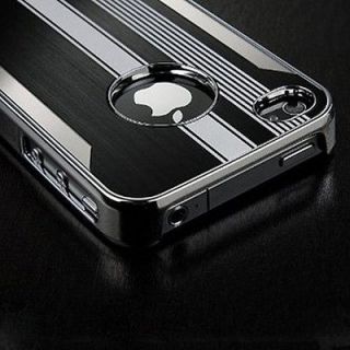Black Luxury Steel Chrome Deluxe Case Cover For iPhone4 4S +Free 