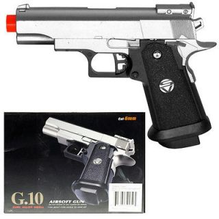 Two Silver G10 Metal Spring Airsoft Hand Guns   235 FPS +Free 1000 BB 