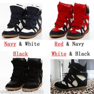High Tops Womens Velcro Wedge Hidden Heels Ankle Sneakers Boots Shoes 