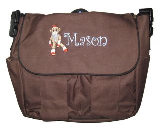 DIAPER BAG personalized baby tote Sock Monkey NEW blue black brown or 