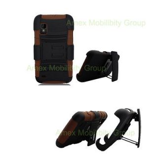 3IN1 BROWN RUGGED HARD CASE COVER + BELT CLIP HOLSTER BOOST MOBILE ZTE 