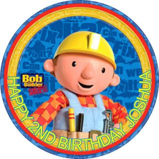 ROUND PERSONALISED EDIBLE WAFER CAKE TOPPER BOB THE BUILDER 