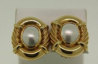 David Yurman 18K Yellow Gold Mother Of Pearl Earrings with Pouch