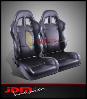 2x Universal Black Stitch JDM Turino Sport Racing Bucket Seats Driver 