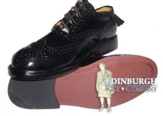 MENS BLACK LEATHER GHILLIE BROGUES FOR KILTS   RUBBER SOLES   UK SIZE 