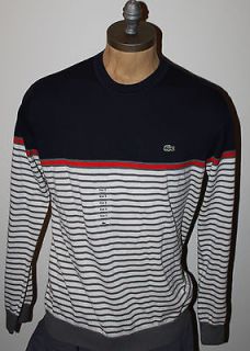 auth $ 155 lacoste men s striped crewneck cotton sweater