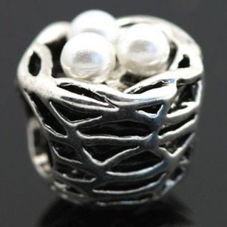 Bird nest & Eggs Silver European Charm Bead for Snake Bracelet 