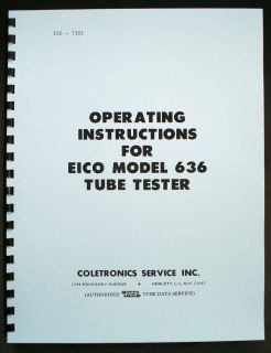 eico 636 tube tester manual with 1973 tube test data