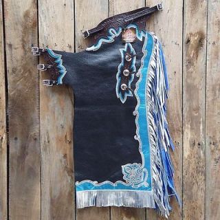NEW BLACK SMOOTH LEATHER BRONC BULL RIDING SHOW PRO RODEO WESTERN 
