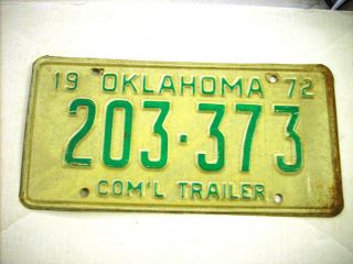 Vintage Auto Part 1972 Oklahoma COML Trailer License Plate 203 373