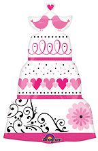 Wedding Cake Mylar Foil Fountain Balloon Pink Hearts & Birds 31 