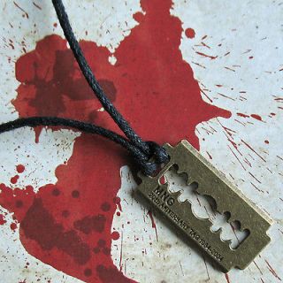 Razor Blade Pendant on Black Cord Necklace   Goth Horror Emo 